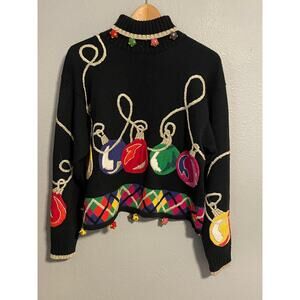 Vintage Lisa Nichols Christmas Sweater Womens Medium Black Beaded Ugly 90s READ